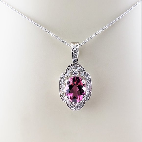 Vintage 14 Karat White Gold Red Tourmaline and Diamond Pendant #8454 - Picture 8 of 9